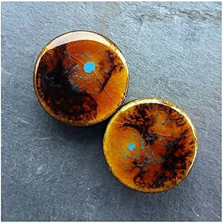 Pair - Nutmeg Glass glazed Ear Plugs Double-flared Handmade Ceramic Essential Oil Diffusers (18mm 11/16in)