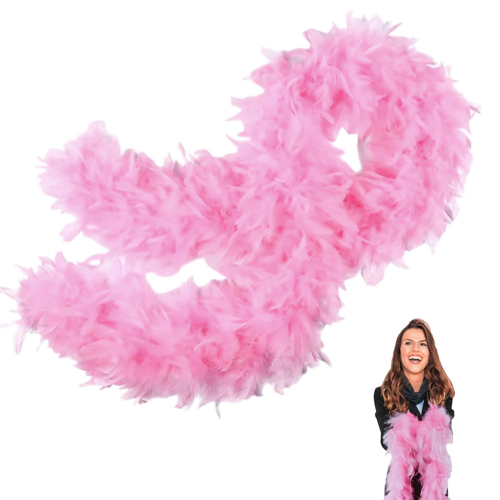 Pink Feather Boas Thick Fancy Dress for Women,Girls,80g 2m/6.6ft Natural Turkey Feather Boa Pink,Party Fluffy Boa Feather Scarffor Bulk for Adult,Kids,Wedding Bachelor Halloween Christmas Party
