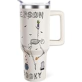 Hqhzaha Halloween Tumbler 40oz Skull Spooky Tumblers with Lid and Straw Halloween Gifts for Women Men Stainless Steel 40 Oz Pumpkin Coffee Cup Skull Gift for Adults