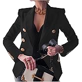 YMING Womens Double Breasted Long Sleeve Blazer Lapel Open Front Jacket Solid Color Work Office Coats with Pockets