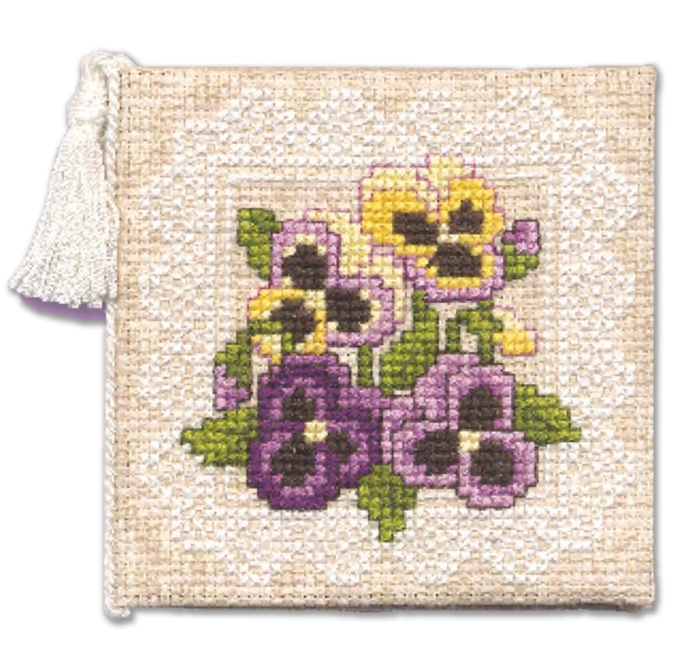 Textile Heritage Victorian Pansies Needle Case Cross Stitch Kit