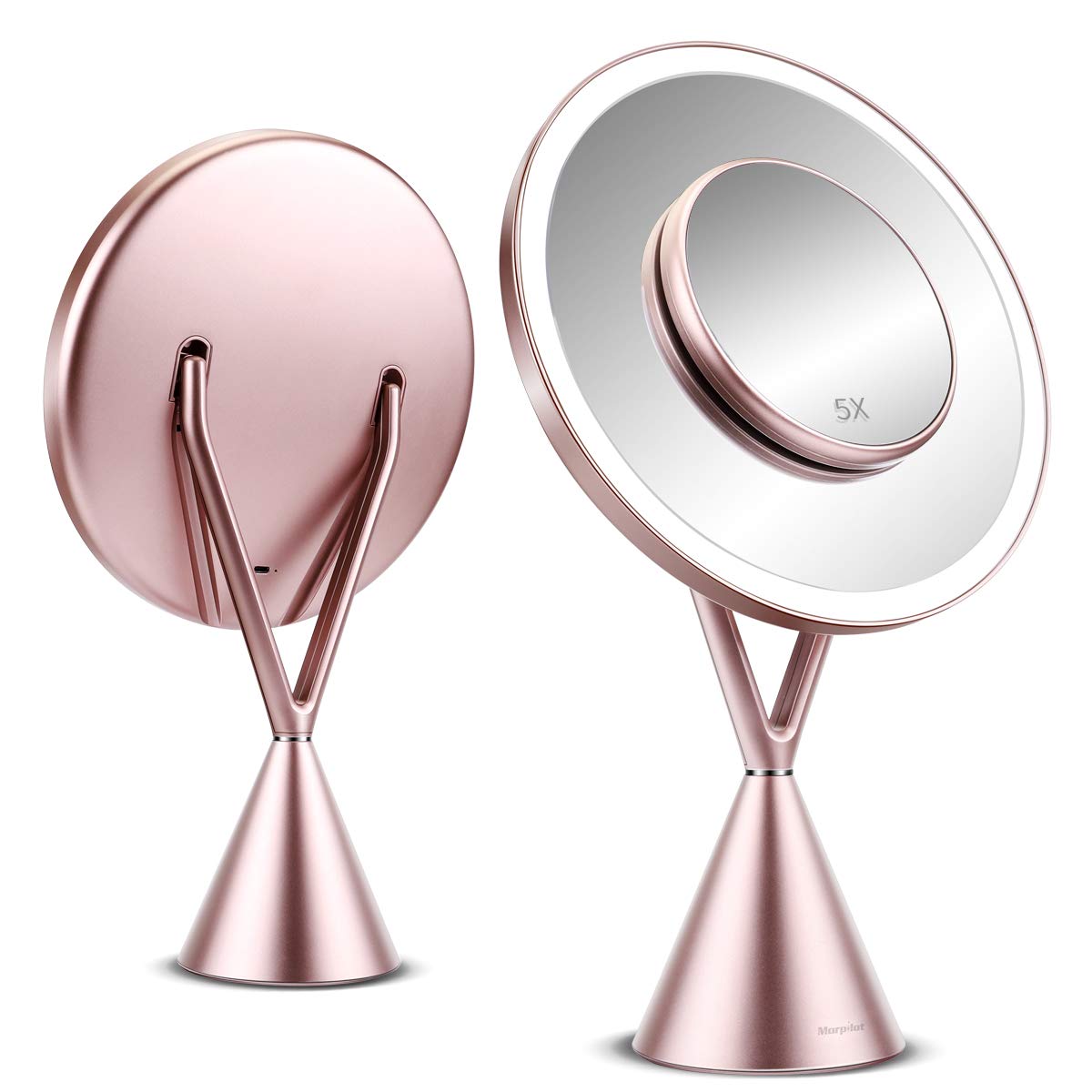 morpilot Kosmetikspiegel mit LED Beleuchtung, 5 Facher Vergrößerung mit Licht Schminkspiegel beweglich und 45° schwenkbar Kosmetik Mirror Batterie-Betrieb Via Touch-Screen Kosmetikspiegel