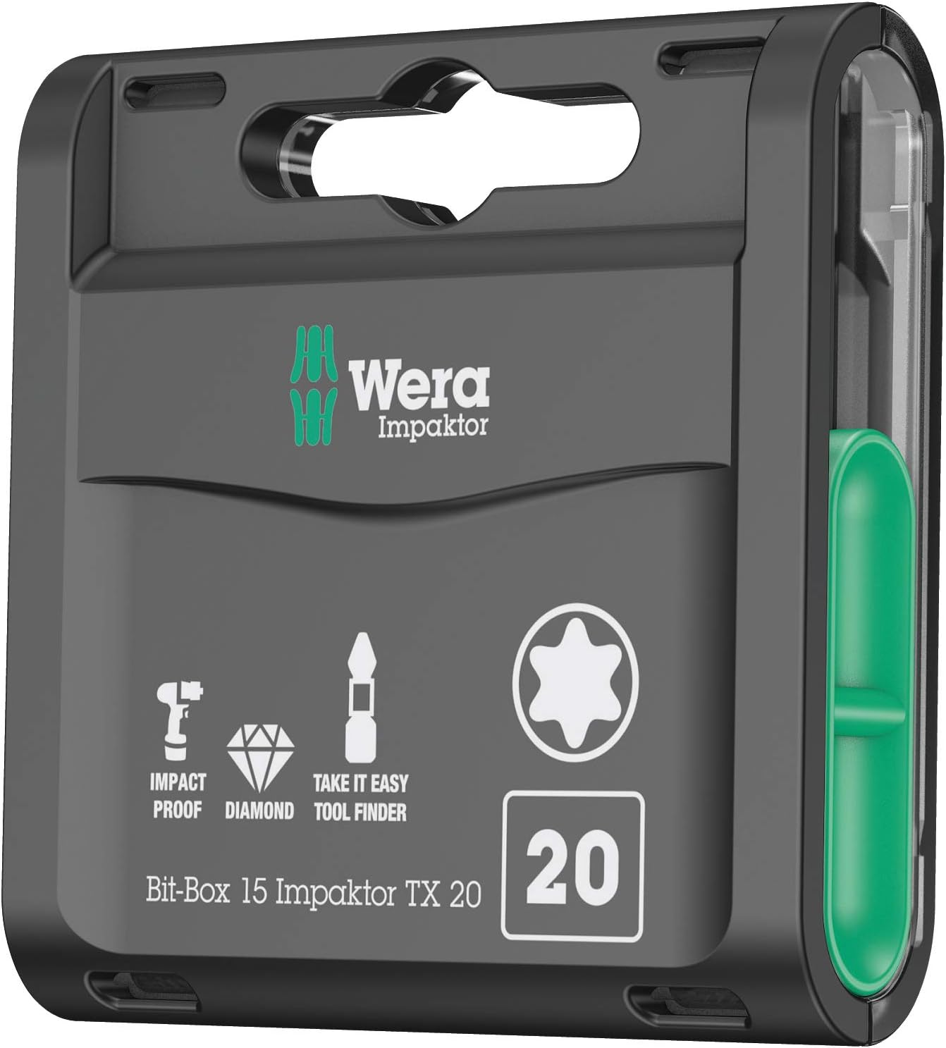Wera 05057772001 Impaktor TX20 Tri Torsion Impact Anti Cam-Out Torx Bit-Box, 0 W, 0 V, Black, 20 x 25 mm, 15-Piece