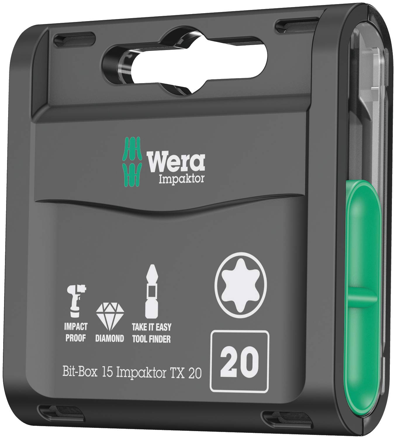 Wera 05057772001 Impaktor TX20 Tri Torsion Impact Anti Cam-Out Torx Bit-Box, 0 W, 0 V, Black, 20 x 25 mm, 15-Piece