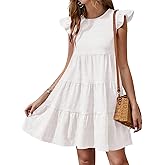 Yousify Summer Dresses for Women 2026 Ruffle Sleeve Mini Babydoll Dress Beach Casual Loose Flowy Dresses Sundress