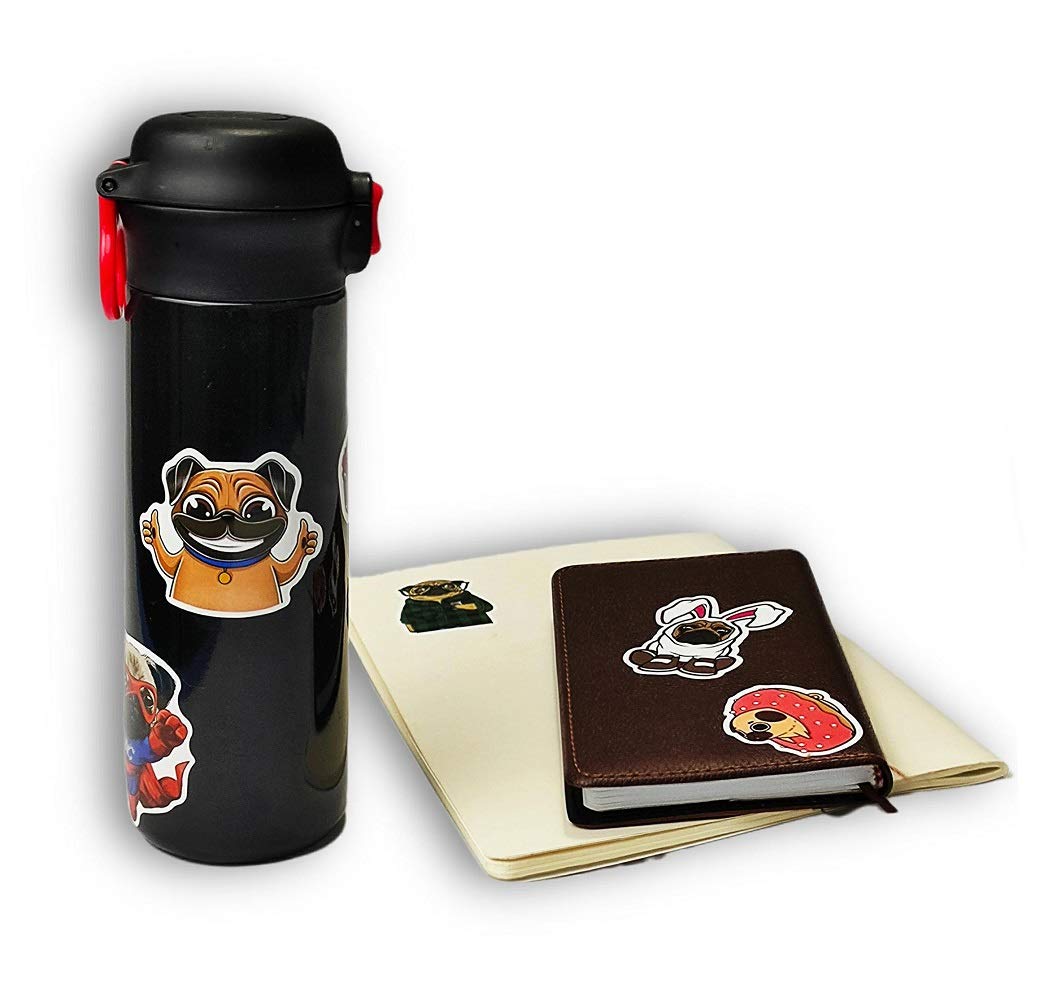 50 Pcs Cute Funny Pug Waterproof Vinyl Stickers Decals for Water Bottles Laptop Phone Cases, Dog Puppy Stickers Pack for Kids Teens, Teacher Reward Stickers, DIY Pug Theme Party Favor & Supplies