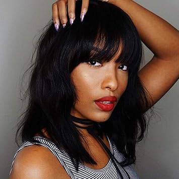 Buy Zhenfasi Synthetic Curly Bob Wig With Bangs For Black Women
