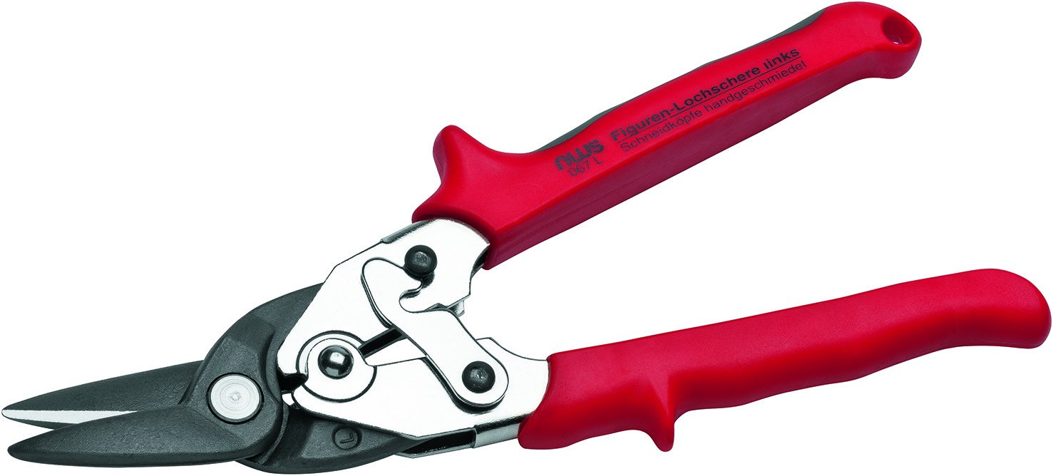 Nws N067L 067L-15-250 Straight and Left Shape-Cutting Spring Loaded Aviation Tin Snips, Silver/Red