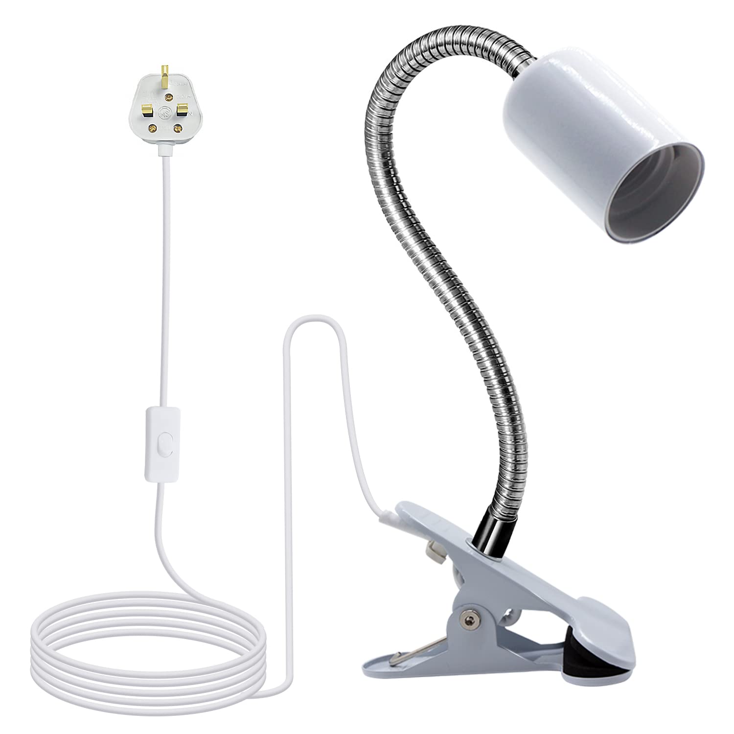 Clip on Lamp, Clip on Reading Light with Metal Base, 220CM Clamp on Bedside Light,9MM&350MM Thickened Lengthened Gooseneck E27 Bulb Holder, E27 Clamp Lamp Fitting for Reading Plant Growth Fish Tank