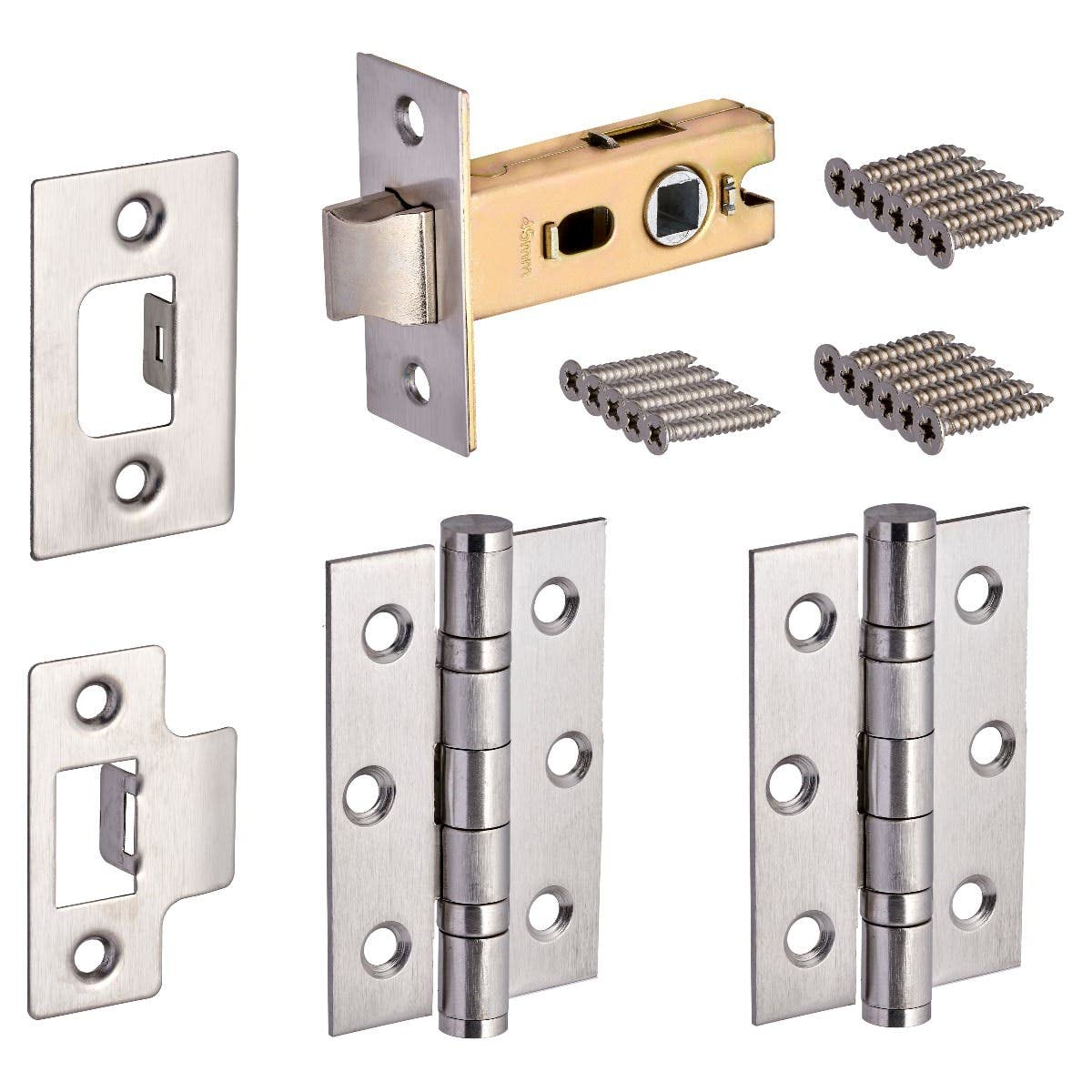 Hardware Solutions - Tubular Latch 76mm and Ball Bearing Hinges 76mm - Premium Design - Satin Stainless Steel - Fixings Included — image 1