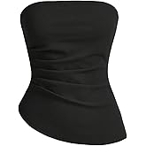 GORGLITTER Women's Pleated Strapless Tube Top Asymmetrical Hem Ruched Bandeau Shirts Going Out Tops