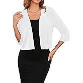 Iandroiy Women's 3/4 Sleeve Shrugs Lightweight Open Front Cropped Cardigan for Women