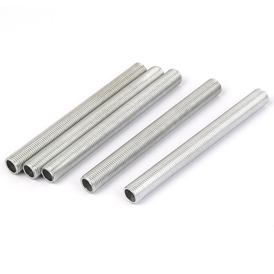 sourcing map Lamp Pipe Nipple, M10 Thread 100mm Length Hollow Lamps Repair Part Hardware for Lamp Lights, Zinc Alloy Silver Tone, Pack of 5