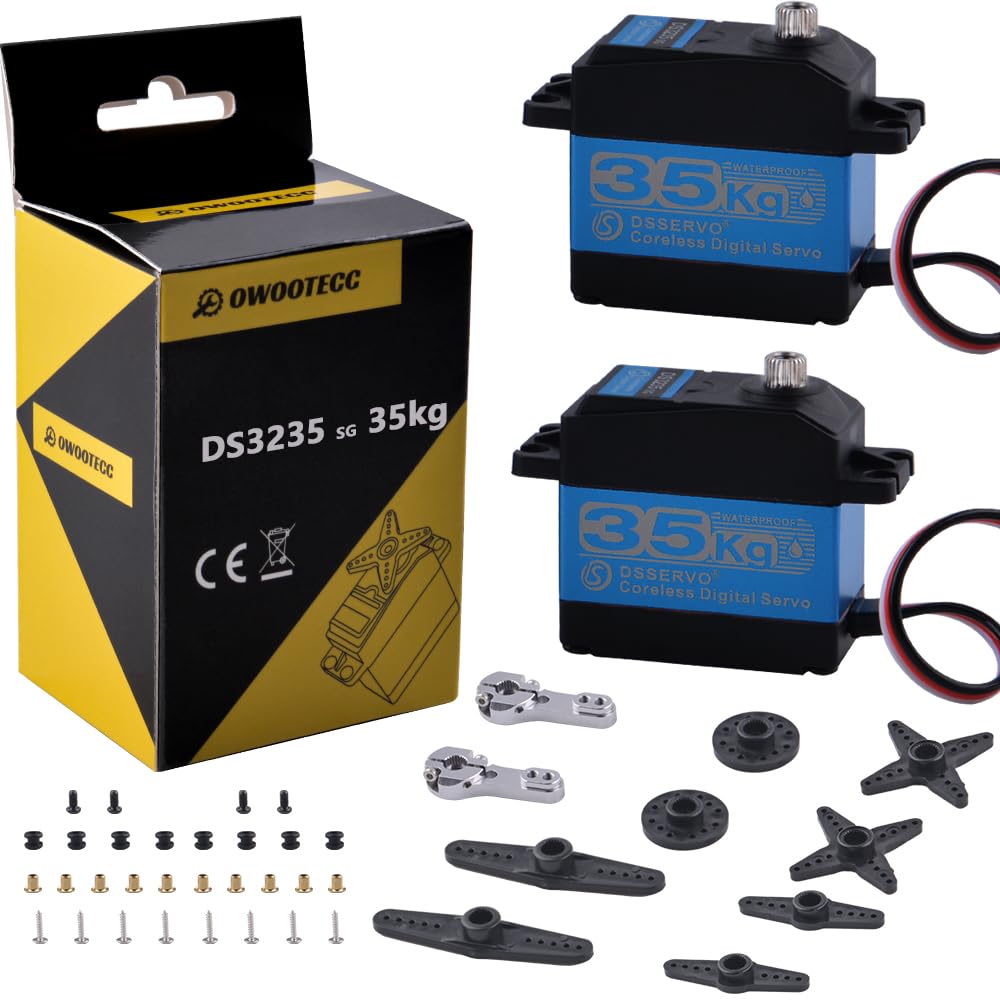 owootecc 2Pack 35KG Servo Motor High Torque Digital Servo DS3235 Metal Waterproof 1/10 Scale Servo for R/C Car Robot,Control Angle 270° (35KG Servo Blue 2 pack), (ODW-0032-2pack)