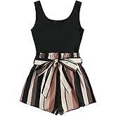 SOLY HUX Women's Summer Sleeveless Belted Tank Romper Short Jumpsuit