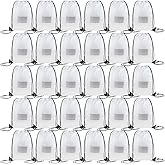 CODOBON 30 Pack Drawstring Bags,Bulk Draw String Backpack, Gym Sports Cinch Bag Sackpack for Women Men, White