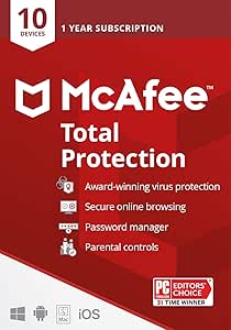 McAfee Total Protection 2022 | 10 Device | Antivirus Internet Security Software | VPN, Password Manager, Dark Web Monitoring &amp; Parental Controls Included | 1 Year Subscription | Key Card