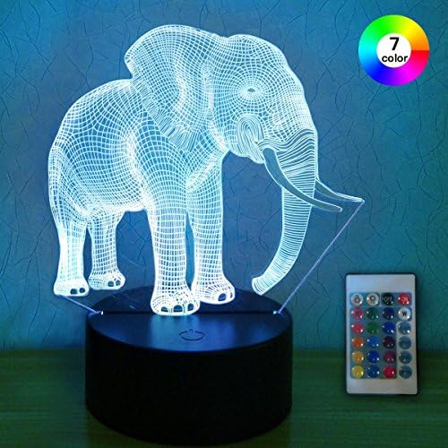 Night Lights for Kids 3D with Remote Controller LED Touch 7 Colors Changing Elephant Desk Lamp (3D Elephant)