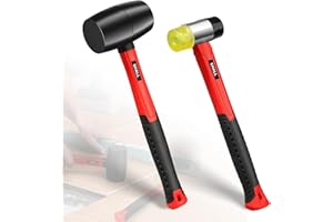 SHALL 2-Piece Rubber Mallet Hammer Set, 16oz Rubber Hammer Mallet & 40mm Double-Faced Soft Mallet, Shockproof Fiberglass Handle with Cushion Grip, Damage-Free to Flooring, Tile, Crafts and Wood Work