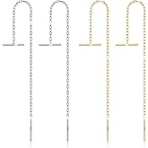 14K Gold Plated 925 Sterling Silver Threader Chain Dangle Earrings for Women,Hypoallergenic and Versaltile Minimalist Everyday Earrings 2 Pairs (2.4" / 4.8")