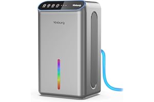 VINBURG Dehumidifiers for Home (85 OZ Water Tank, 800 sq.ft) Quiet Small Dehumidifier for Basement Bedroom Bathroom with Drain Hose, 3 Gear Timer, Sleep Mode, Auto Shut Off, 7 Color Ambient Light