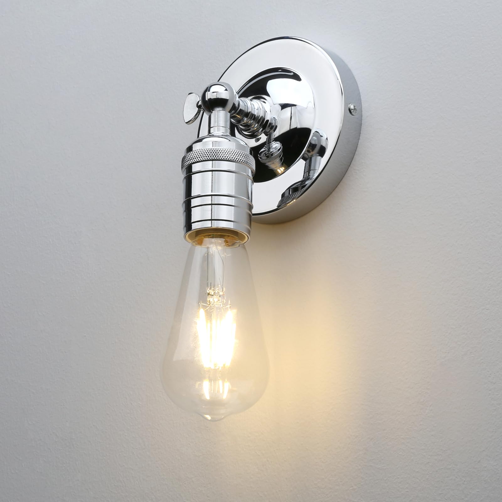 Phansthy Simple Style Retro Industrial Wall Light One-Head Wall Lamp Without Shade Vanity Mirror Lighting Suit for E27 Bulbs (Chromed)