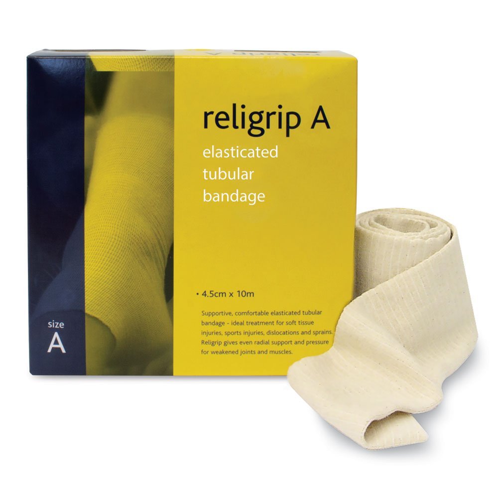 Reliance Medical Religrip Elasticated Tubular Bandage - Ideal for Soft Tissue Injuries, Sports Injuries, and Sprains, Comfortable and Supportive, 10 m, Size A, White