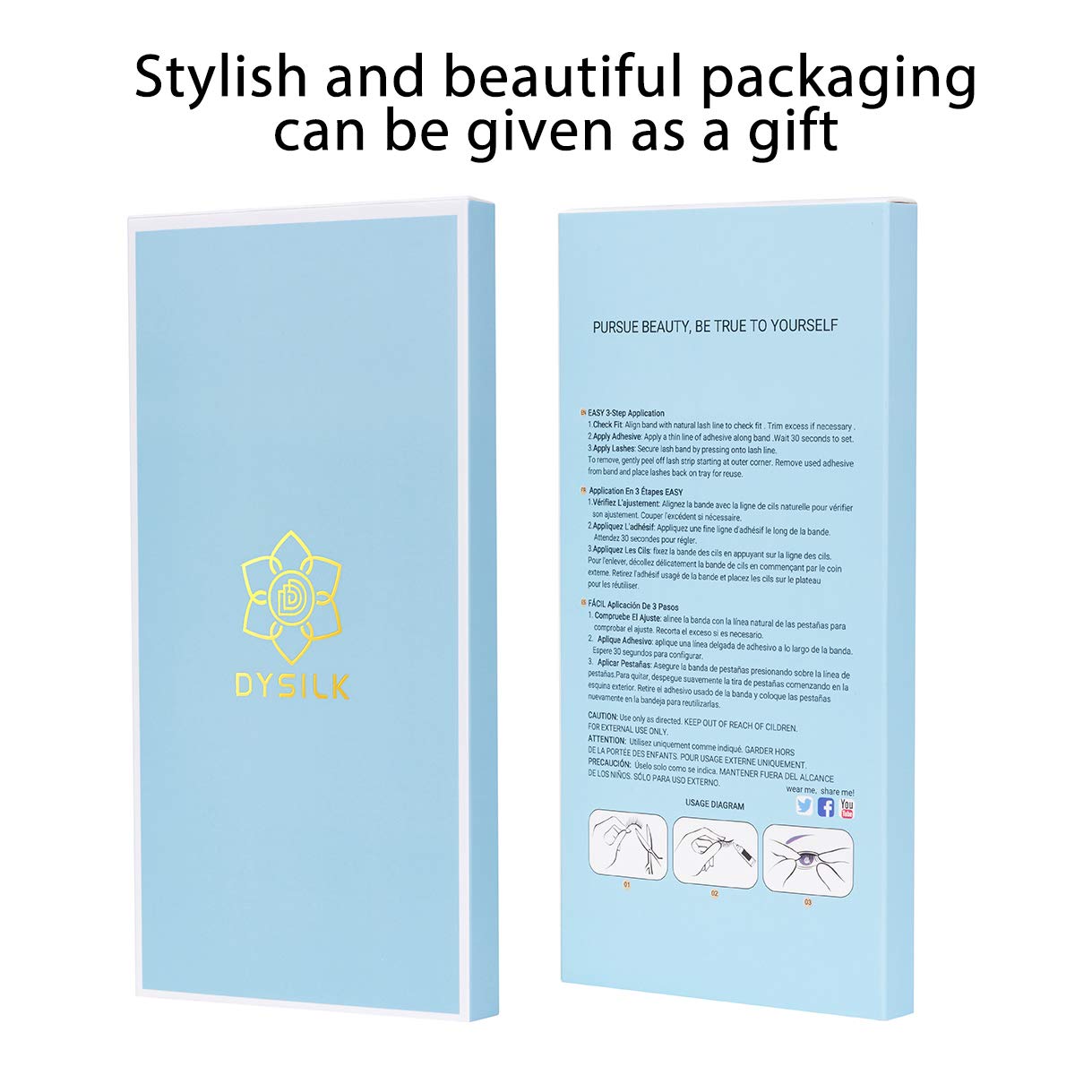 DYSILK 3D Eyelashes Mink Natural Look False Eyelashes Wispy Extension Makeup Long Handmade Fake Eyelashes Fluffy Soft Reusable Black 5 Pairs