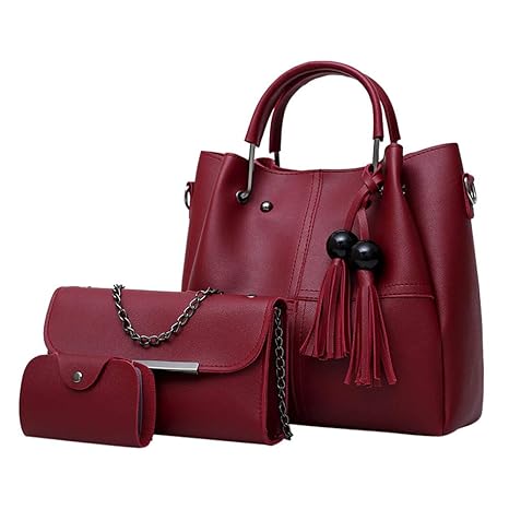 Handtasche Damen 3 Stücke Mode Leder Quaste Umhängetasche Crossbody Tasche Karte Tasche Für Frauen Mädchen Rosa Braun Schwarz