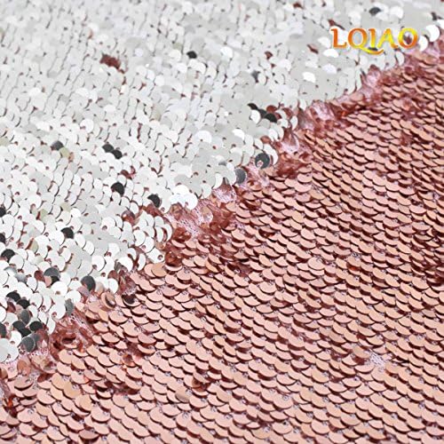 LQIAO 2017 Hot Half Of Yard-Sequin Fabric Changeable-Rose Gold Silver Mermaid Sequin Fabric Reversible Emboriderly Sparkly Fabric for Phone Cover/Bag/Booknote/Clothing Sewing Design DIY