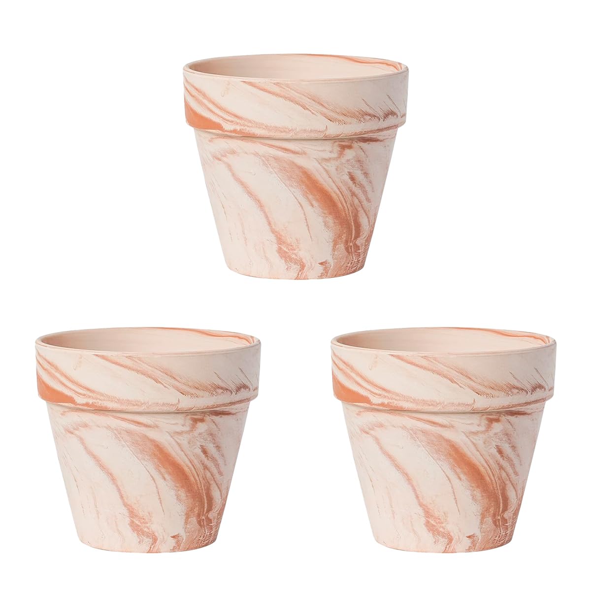 Photo 1 of Random Mood Macchiato Terracotta Plant Pots – Handmade 6-Inch Clay Ceramic Flower Pots with Drainage Holes, Set of 3 – Ideal for Indoor & Outdoor Orchids