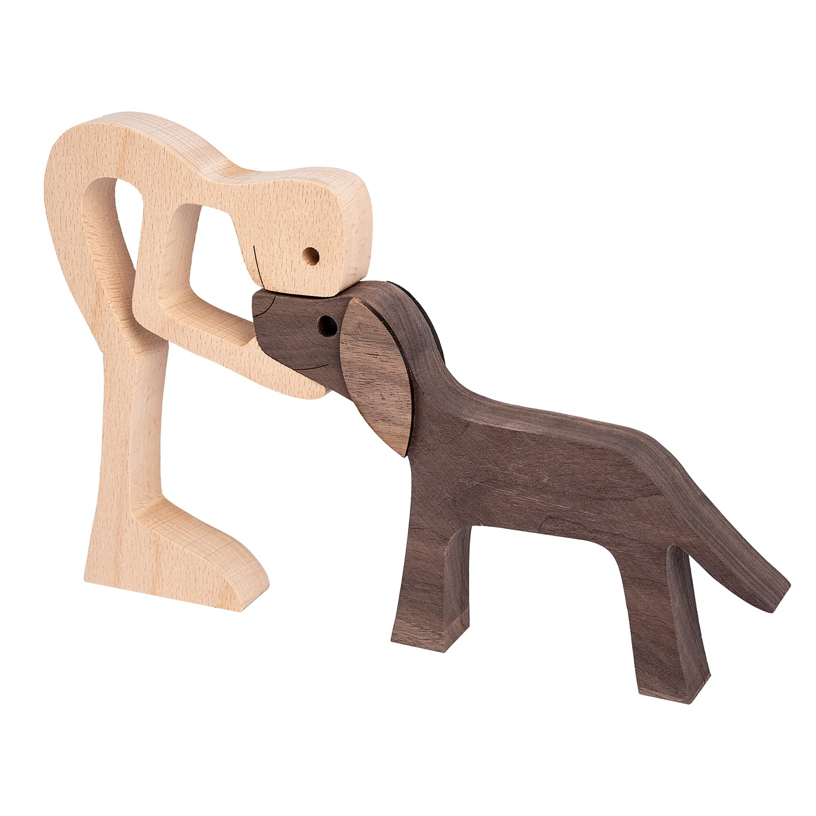 BOBO BIRD Wooden Dog Cat Family Statue, Handmade Wood Decoration Cute Puppy Kitty and People Statue Sculpture Ornament Collectible Figurine Craft Arts for Home Office Living Room