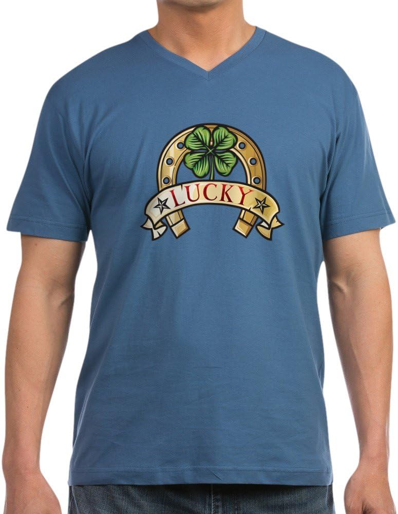 Truly Teague Men's V-Neck T-Shirt (Dark) Lucky Horseshoe with Four Leaf Clover