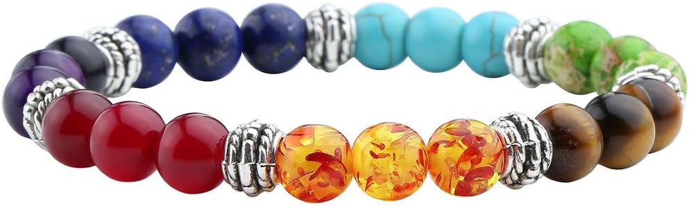 Jovivi 7 Chakra Crystals Gemstones Healing Beads Bracelet Women Natural Stone Yoga Reiki Balancing Mala Meditation Beaded Lucky Charm Stretch Bracelet