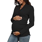 DreamGlee Women's Breastfeeding Nursing Top Cross V-Neck Ruched Long Sleeve Maternity Shirts