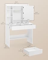 VASAGLE Kailyn Dressing Table with LED Lights and Outlets, White view 6