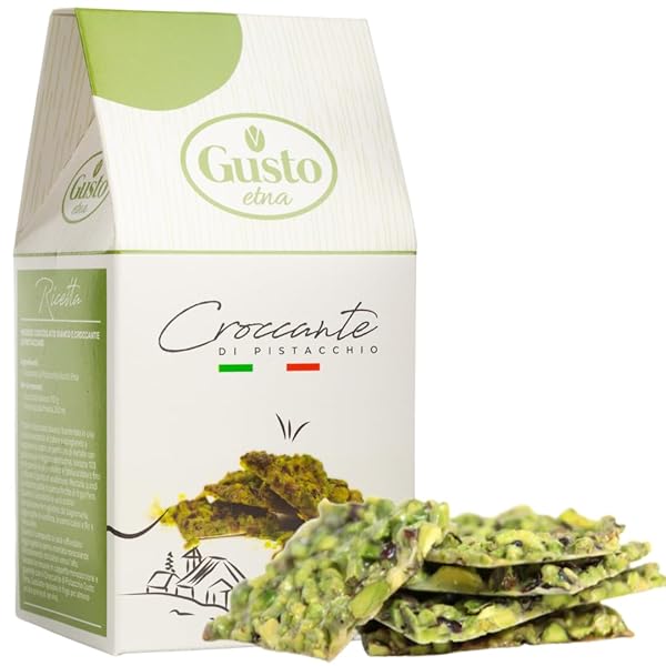 GUSTO ETNA PISTACHIO BRITTLE, SWEET PISTACHIOS BUTTER CHEWS WITH PISTACHIO CRUMBLES, BITE SIZE, INDIVIDUALLY WRAPPED, 6.7 OZ (190 G) BARK, NON GMO, PRODUCT OF ITALY