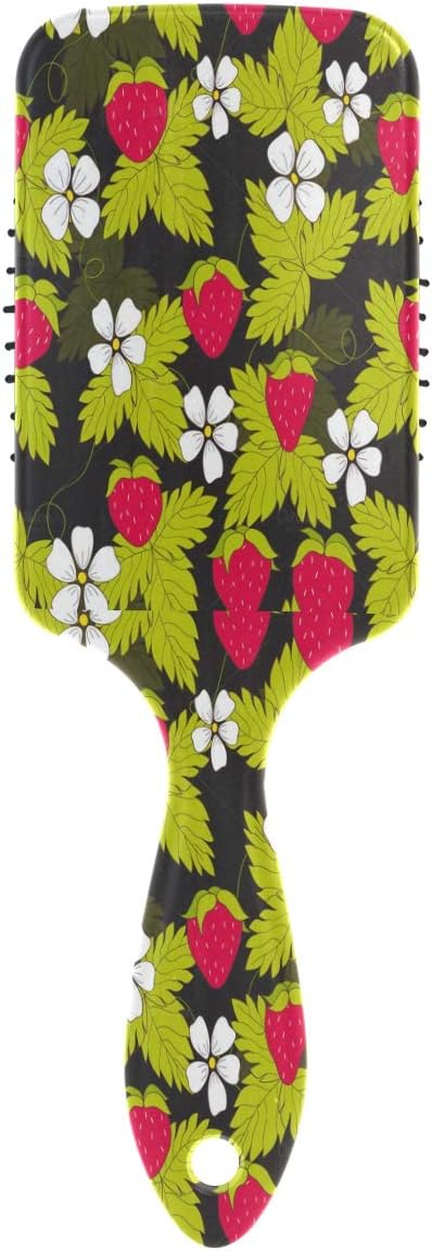 Strawberry And Flower Pattern Hair Brush Massage Scalp Plastic Hairbrush Detangler Vented Nylon Pins Air Cushion Comb Anti Static & Frizz, Touch Paddle Brush for Thick Curly Wet Dry Hair