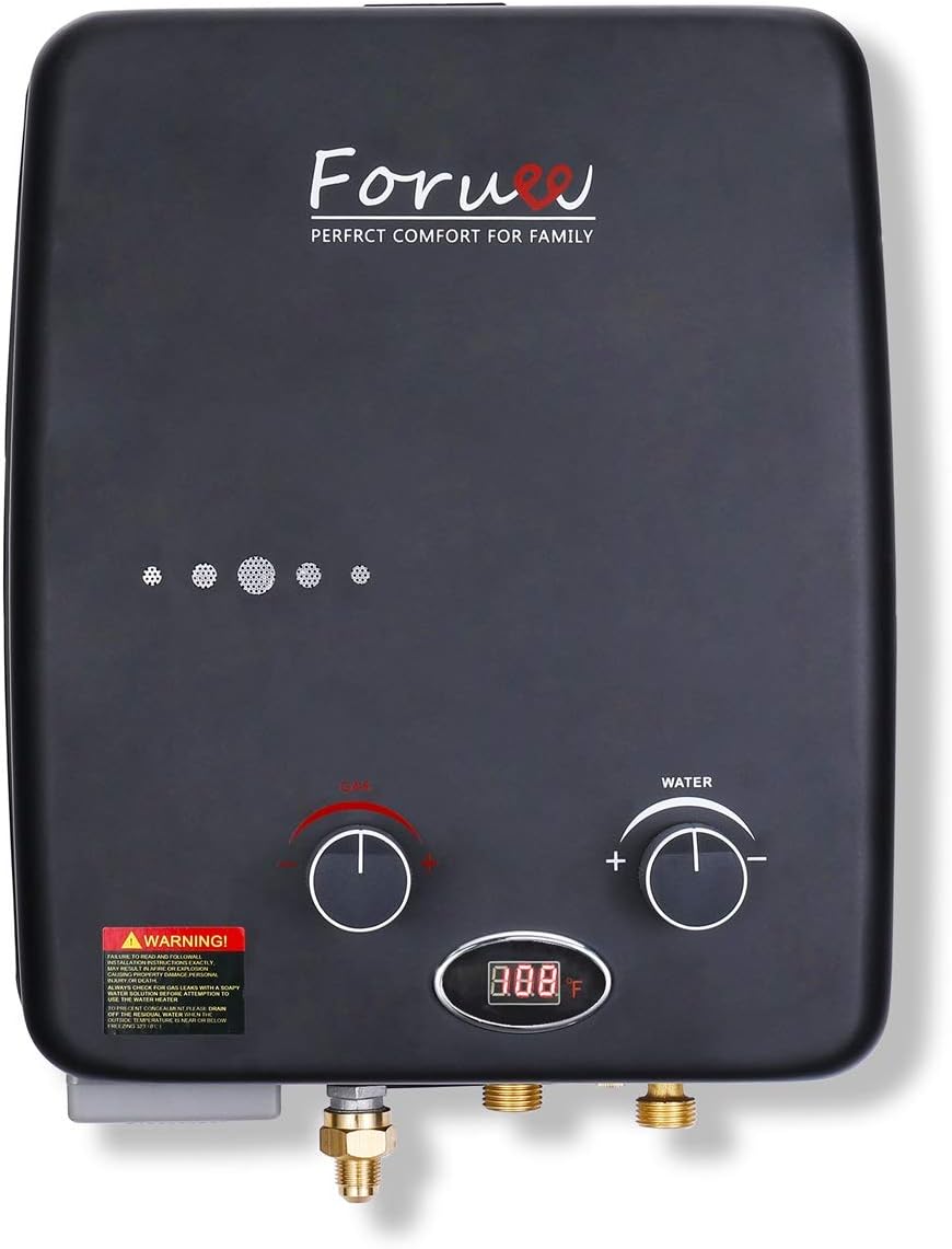 Portable Propane Tankless Water Heater, 1.32GPM/5Litre Capacity, 6-IN-1 Multiple Protection, 7 More Usage Scenarios, Low Pressure Startup, Black - - 