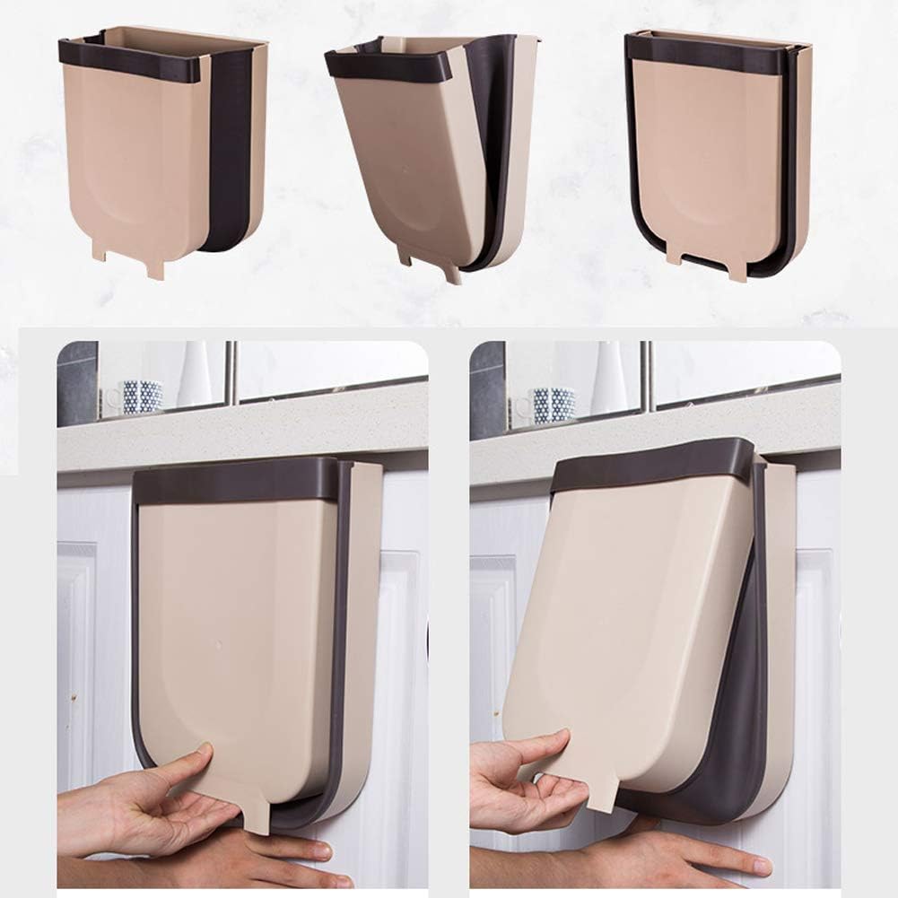 DesirePath Hanging Trash Can for Kitchen Cabinet Door, 9 Liter / 2.3 Gallon Collapsible Trash Can Small Compact Garbage for Cabinet Door Kitchen Drawer Bedroom Dorm Room Car Waste Bin