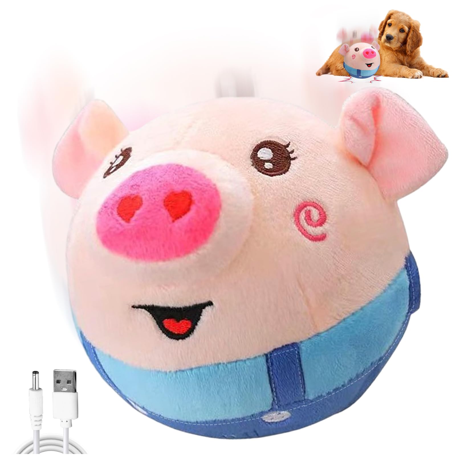 CHANCCI Active Moving Pet Plush Toy Interactive Dog Toys Talking Shake Bounce Boredom Toys Jumping Pig Toy For Dog Washable Cartoon Pig Plush Moving Dogs Ball For Pets Cat Small And Medium Dogs (Blue)