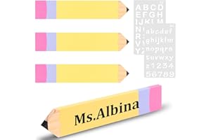 gyepin 4 Pcs Personalized Pencil Teacher Name Plates and 2 Pieces Marker English Templates,Teacher Appreciation Presents Blank Wooden Shaped Plaque Desk Signs Back to School Classroom Decor