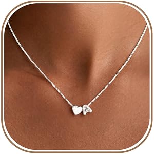 ZHESHY Heart Initial Necklaces for Women Heart Bubble Letter A-Z Necklace | 14K Gold/Silver Plated Bubble Necklace Personaliz