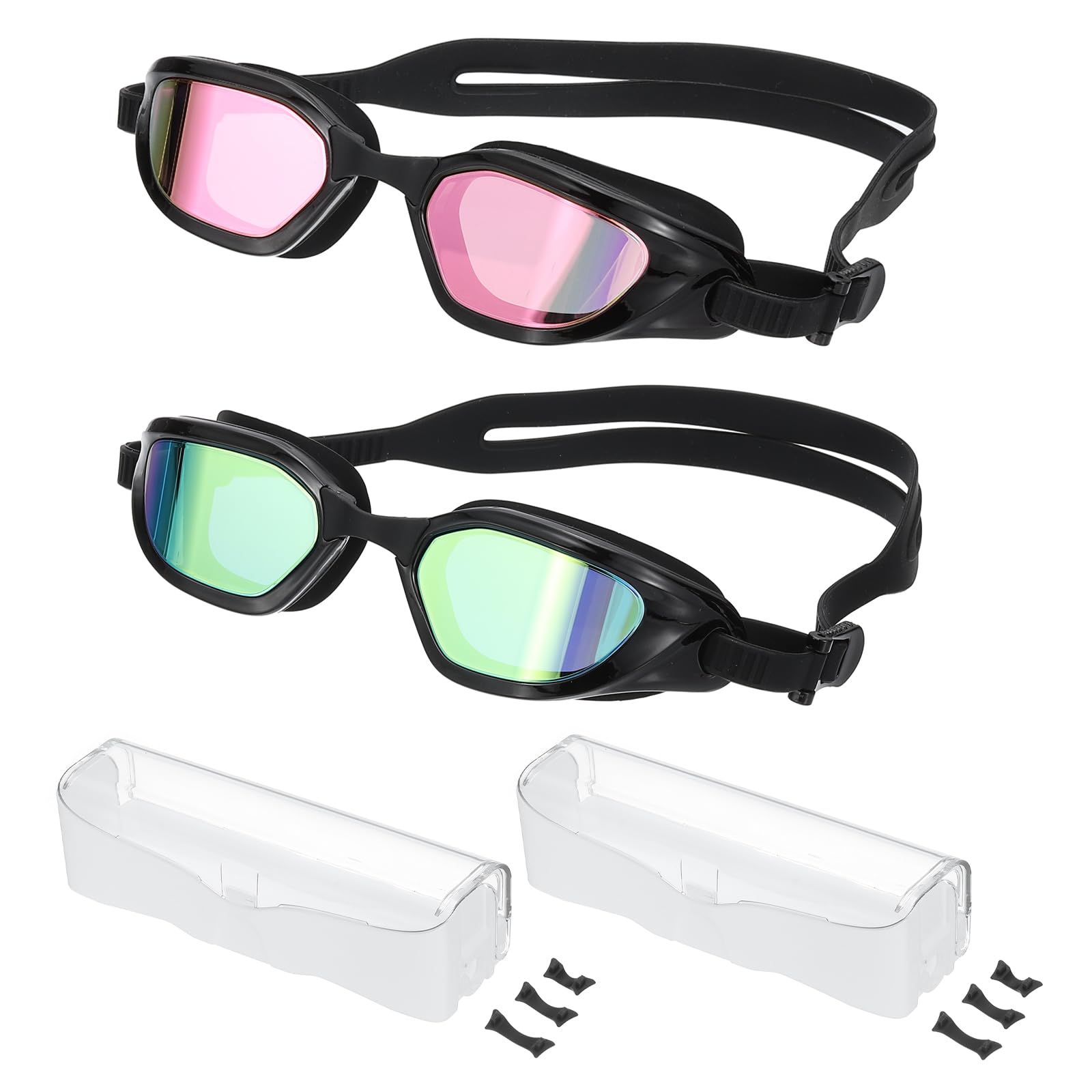 PATIKIL Polarized Swim Goggles Unisex, Anti-Fog Pool Swimming Goggles Sun Rays Resistance No Leaking with Storage Box for Men Women Adults Teenagers, Black/Gold/Pink