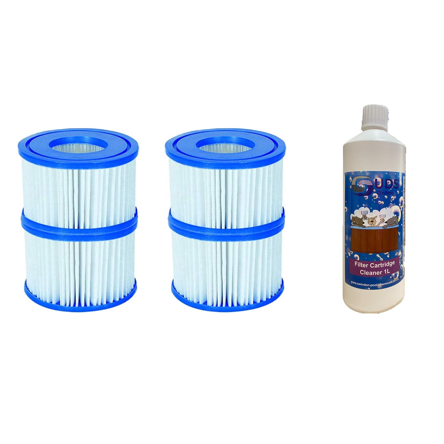 SUDS-ONLINE Filter Cartridge Cleaner With Compatible Bestway Filter Cartridge VI Replacement FOR Miami, Vegas, Monaco, Palm Springs (2 x Twin Pack + 1L)
