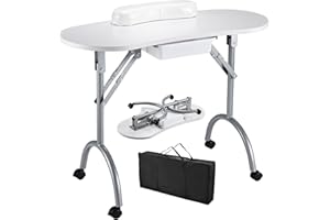 Faquenc Portable Nail Table Manicure Desk Foldable Nails Tech Station Professional Nail Desk with Drawer & Wrist Rest Wheeled Manicurist Workstation for Home Spa Beauty Salon White