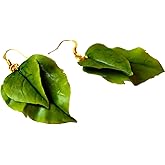 Green leaf earrings, nature flower jewelry, botanical statement earrings