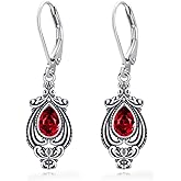 925 Sterling Silver Vintage Retro Filigree Dangle Drop Leverback Earrings with Pear Shape Birthstone Birthday Jewelry Gift for Women Her