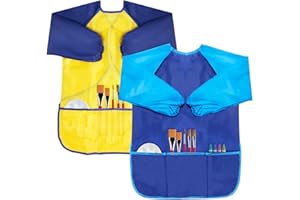BAHABY Kids Art Smocks 2 Pack Painting Smock with Long Sleeve and 3 Pockets for Age 3-8