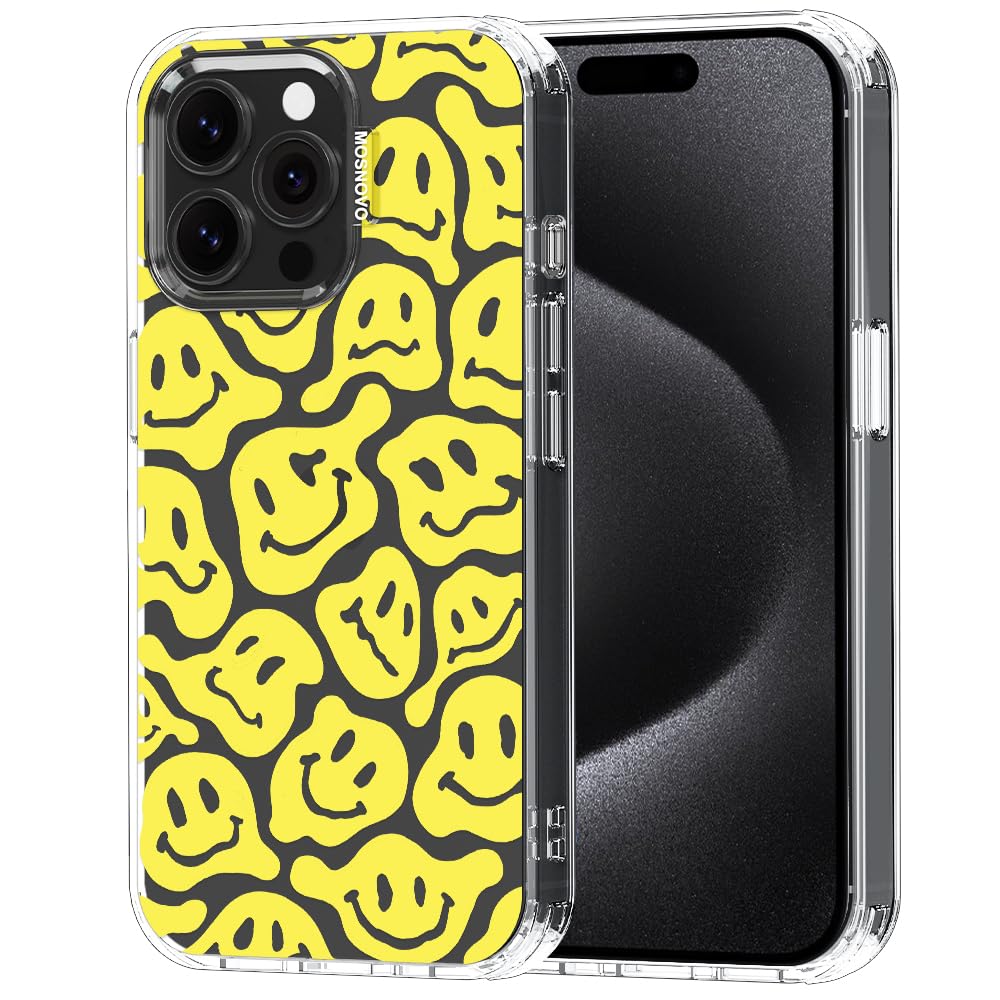 MOSNOVO Case for iPhone 15 Pro Max, [Buffertech 6.6ft Military-Grade Drop Protection] [Anti Peel Off Tech] Clear TPU Bumper Phone Case Cover Design - Melted Yellow Smiles Face — image 1